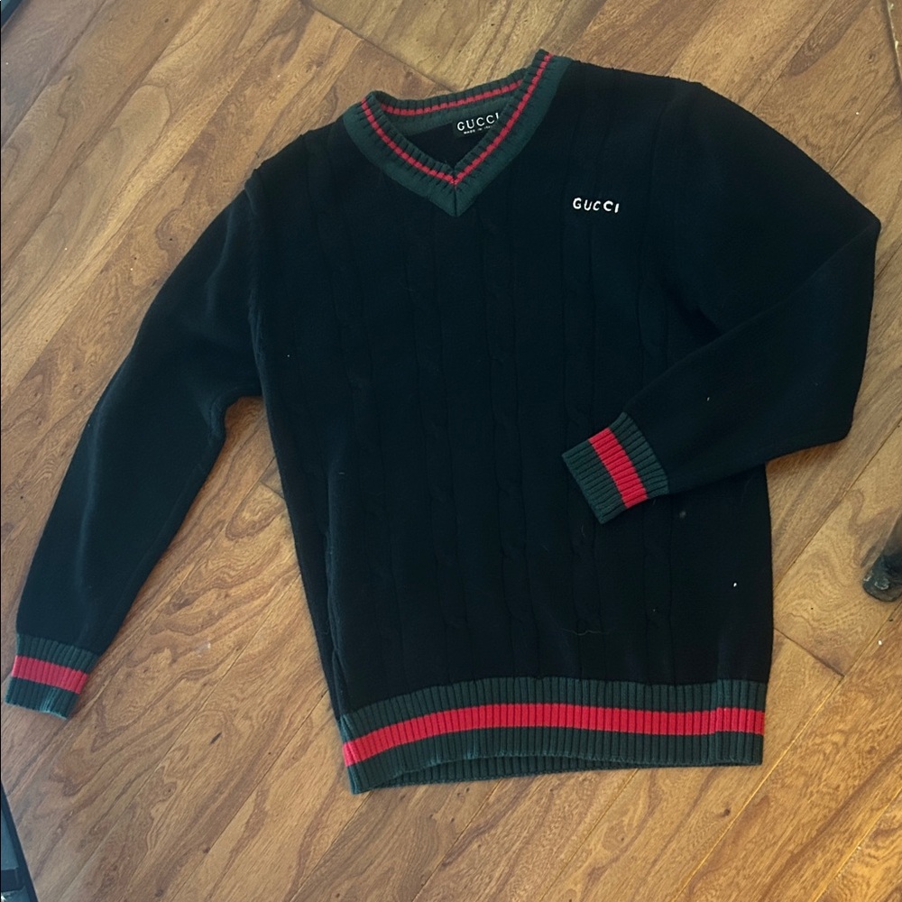Non Signe Black Knit Sweater/ Red and Green Accents Size Large